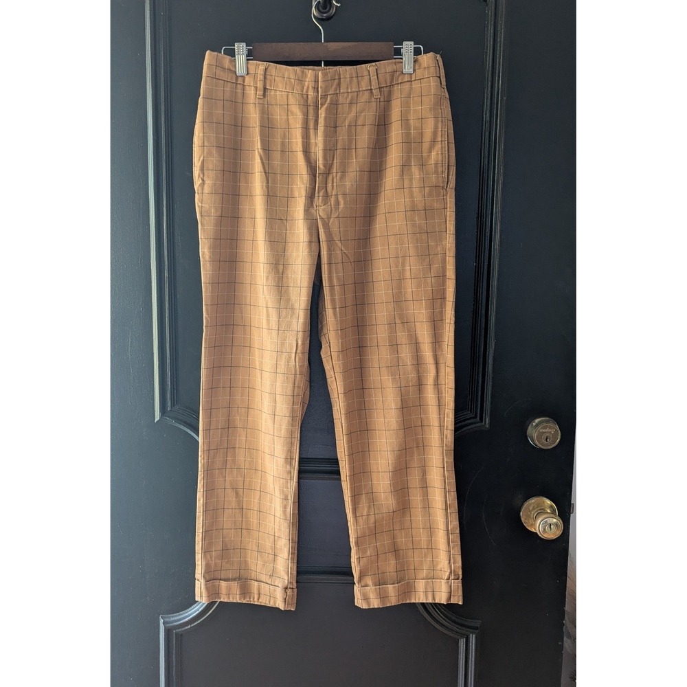 Brixton Regent Relaxed Fit P Tan Plaid Trauser Pant Chinos‎ Women's Sz 31 Cuffed